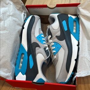 Nike Air Max 90 Sneakers, Platinum Tint/Blue Lightning/Wolf Grey/Iron Grey